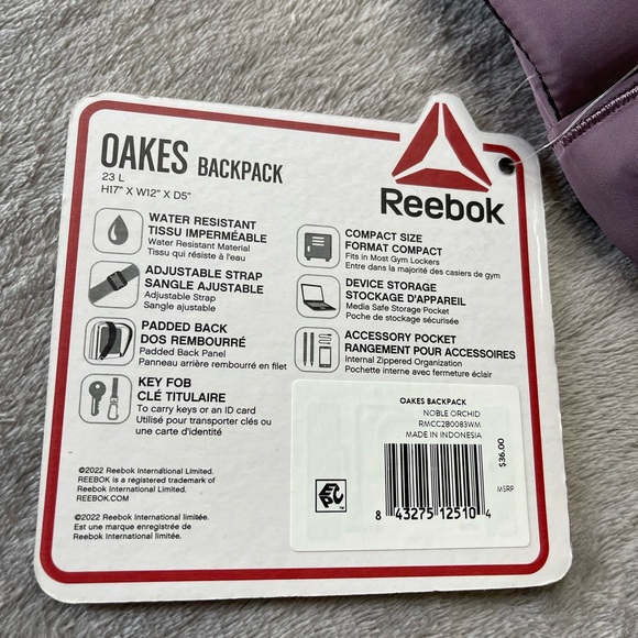NWT Reebok purple Oakes backpack - Picture 6 of 10